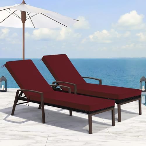 Basic Beyond Chaise Lounge Cushions Outdoor, 3-Layer Waterproof Outdoor Furniture Cushions with Removable Cover and 4 Ties, 72"x21"x3" Patio Lounge Chair Cushions for Outdoor Furniture, Burgundy - Image 7