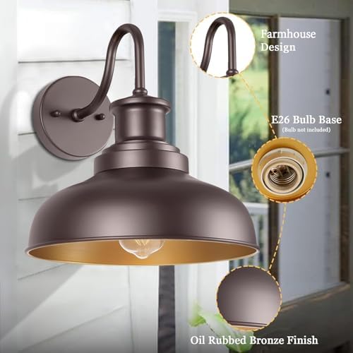Outdoor Barn Lights Outdoor Wall Sconces Farmhouse Exterior Wall Mount Light Vintage Wall Lighting Fixture Industrial Bronze Lantern for Porch Entryway Garage Patio, 2 Pack - Image 3