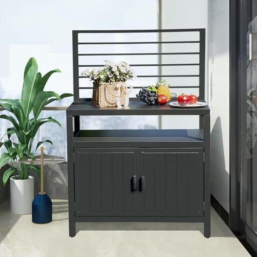 Domi Outdoor Kitchen Island with Storage, Aluminum Kitchen Storage Island with Wall Hanging, Freestanding Grill Storage Cabinet with Protective Cover for BBQ, Deck, Patio, Backyard - Image 2