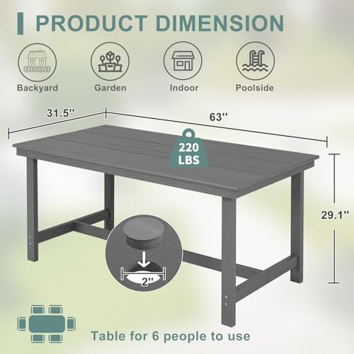 FUNBERRY Outdoor Dining Table, HDPE 6-Person Patio Table with Umbrella Hole - Image 5