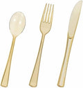 HEIPINIUYE 75 Pack Brown Clear Plastic Cutlery Heavy Duty Clear Brown Plastic Knives Forks and Spoons Disposable Silverware Set for 25 Guest Camping Birthday Baby Shower Party Utensil Set by HEIPINIUYE