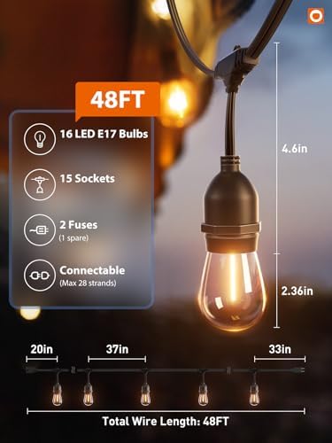 addlon LED Outdoor String Lights 48FT Edison Vintage Weatherproof ETL - Image 6