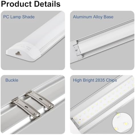 4 Packs 8FT LED Batten Light with 0.5m Cable, Ultra-Thin Ceiling Surface Mounted Light, 80W, 5000K, IP20, LED Ceiling Lamp for Garage, Shop, Hallway, Office, Market - Image 5