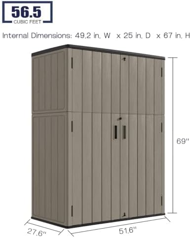 KINYING Outdoor Storage Shed,57 Cu.ft Vertical Outdoor Storage Cabinet Waterproof, Outdoor Resin Tool Shed for Patio Furniture, Garden Tools, Pool Accessories, Lawn Mower(Coffee Color) - Image 4
