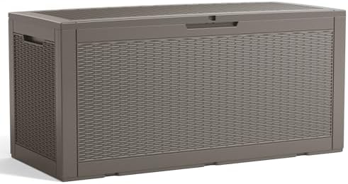 120 Gallon Outdoor Storage Box Waterproof, Resin Lockable Deck Box with Lid, Large Capacity Weatherproof Container for Patio Furniture Pool Accessories, Cushions(Grey, 120 Gallon) by KFY