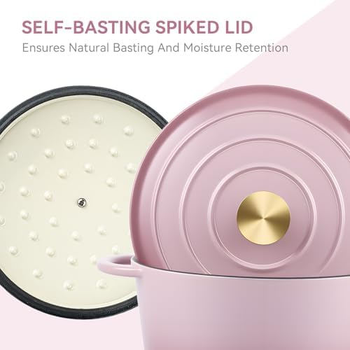 Miereirl 4.5 Quart Enameled Dutch Oven Pot with Lid, Cast Iron Dutch Oven with Dual Handles for Bread Baking, Cooking, Non-stick Enamel Coated Cookware, Pink - Image 3