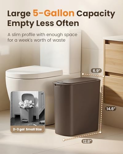 Cesun 5 Gallon Automatic Bathroom Trash Can with Lid, Brown, Touchless - Image 4