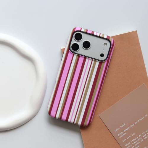 for iPhone 17 Pro Max Case, Magnetic Matte Frosted Dual-Layer Striped Phone Case for Women, Retro Aesthetic Cover Compatible with MagSafe Accessories - Berry Sage Ribbon - Image 2