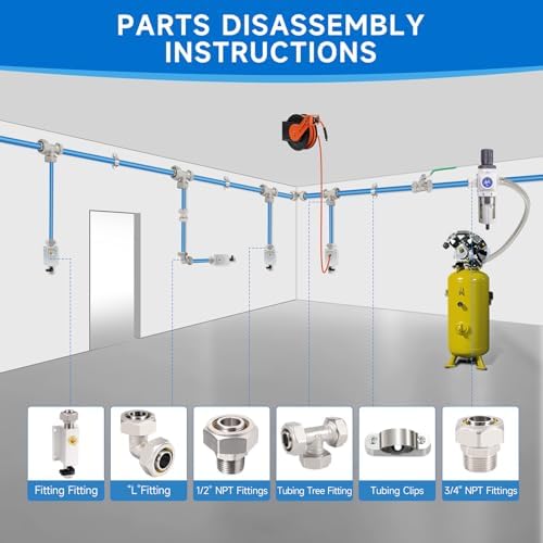 3/4"×100&200&300ft Compressed Air Line Kit for Shop/Garage, Hdpe-Aluminum Rapid Air System Includes Right Angle Fittings and Tee Fittings, Compressed Air Piping System Leak Proof&Easy to Install - Image 6