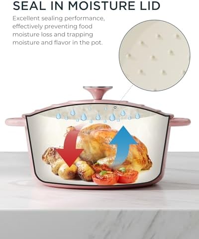 Enameled Cast Iron Dutch Oven, 7.5QT Pot with Lid, Gentle Pink - Image 3