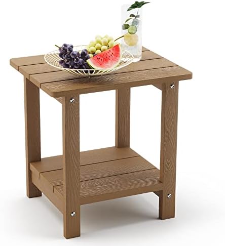 LUE BONA Outdoor Side Table, 2-Tier HDPS Small Patio Table, Brown by LUEBONA