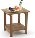 LUE BONA Outdoor Side Table, 2-Tier HDPS Small Patio Table, Brown by LUEBONA