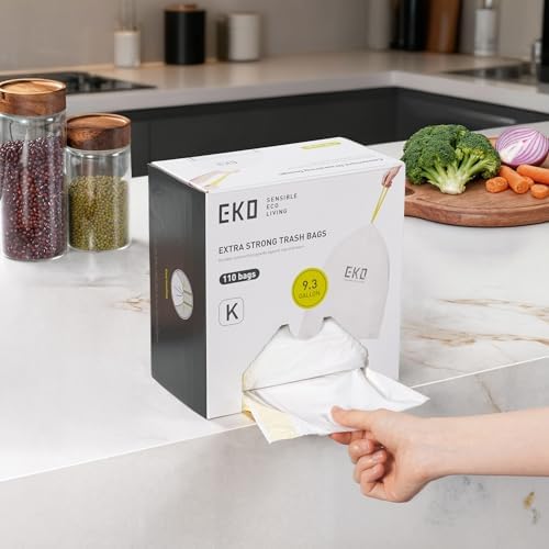 EKO 9.3 Gallon / 30–35 Liter Drawstring Trash Bags, 110 Count Heavy-Duty Tall Kitchen Garbage Can Liners, Extra-Strong Leak-Resistant, Unscented, White, Code K - Image 3