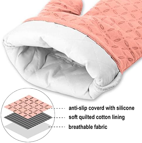 KEGOUU Oven Mitts and Pot Holders 6pcs Set, Kitchen Oven Glove High Heat Resistant 500 Degree Extra Long Oven Mitts and Potholder with Non-Slip Silicone Surface for Cooking (Pink) - Image 3