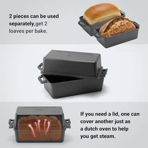Northriver Casting 9×5 Inch Cast Iron Loaf Pan with Lid | Bread Baking Pan | Even Heat Distribution for Homemade Bread, Cake, and Meatloaf | 2 Piece Set - Image 5