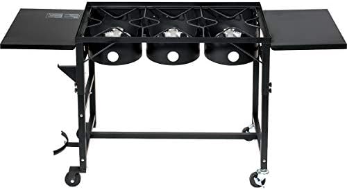 Barton Portable Triple Burner Propane Camp Stove, 87,000 BTU Outdoor Cooking Stove with Side Table, Wheels, Regulator Hose & 4-Hook Utensil Holder for Camping, Tailgating & Backyard Cooking - Image 2