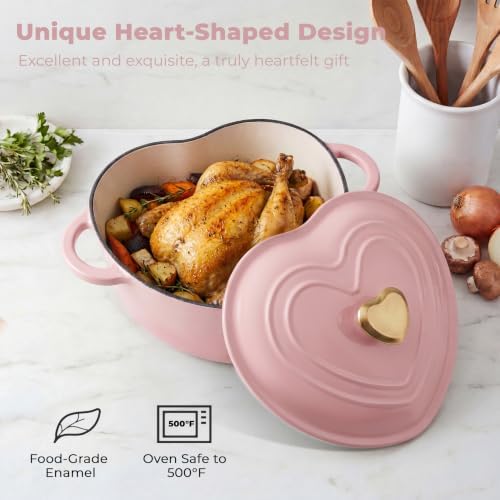 Heart Shaped Dutch Oven 2 Qt, Enameled Cast Iron Pot (Pink) - Image 2