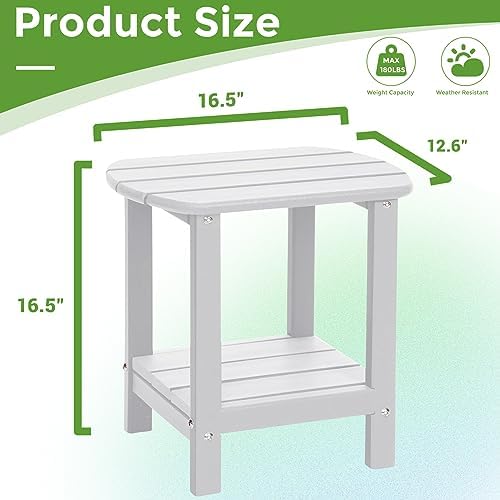 Adirondack Square Outdoor Side Table,2-Tier Storage Patio Side Table, HDPE End Tables for Backyard Pool Porch Garden Lawn - Image 3