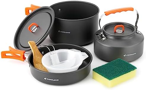 Odoland 10pcs Camping Cookware Camping Pots and Pans Set with Kettle Plastic Bowls and Soup Spoon for Camping, Backpacking, Outdoor Cooking and Picnic by Odoland