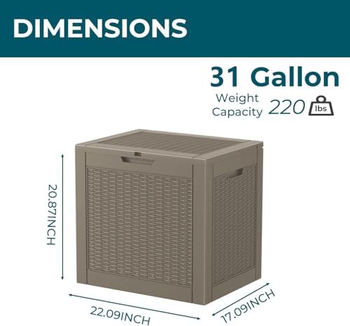 31 Gallon Waterproof Resin Deck Box, UV Resistant Outdoor Storage for Garden, Patio, Porch, Delivery（Grey，31 Gallon） - Image 2