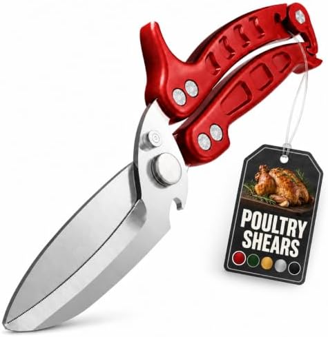 Kitchen Shears Heavy Duty, Poultry Shears, Meat Scissors for Turkey, Red by LIBERHAUS