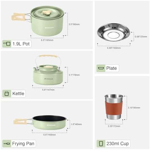 Odoland 19pcs Camping Cookware Mess Kit, Non-Stick Pot Pan Kettle Set for 2 - Image 5