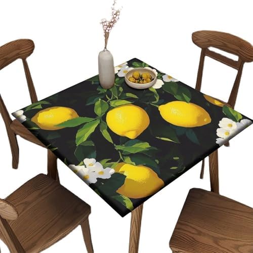 Fitted Tablecloth, Lemon Grove Pattern Printed on Stain Resistant Fitted Table Cover, Great for Picnics BBQs Daily Meals, Fit for 60" x 60" Square Tables by JRBSZMI2