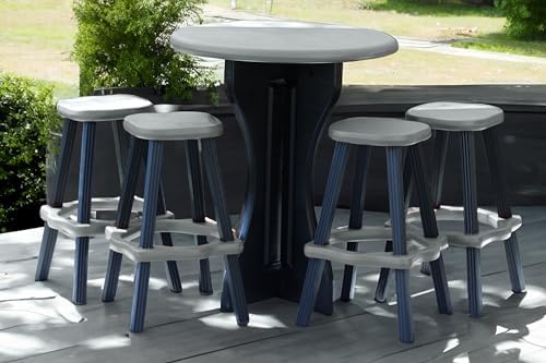 Patio Table Set with Four Barstools - Black Base with Deep Grey Accents - Perfect for Patio and Outdoor Spaces. Hardware Free Easy Assembly. Proudly Made in USA - Image 3