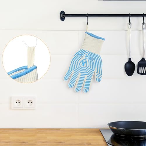 QUWIN BBQ Gloves, Oven Gloves 1472℉ Extreme Heat Resistant, Grilling Gloves Silicone Non-Slip Oven Mitts, Kitchen Gloves for BBQ, Grilling, Cooking, Baking-1 Pair… (Blue, One Size Fits Most) - Image 4