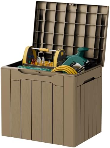 32 Gallon Deck Box Outdoor Indoor Waterproof Storage Box for Patio Furniture, Pool Accessories, Garden Tools, and Cushion Storage, Coffee by Acurax