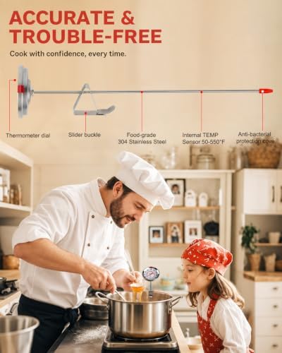 Candy Thermometer with Pot Clip Deep Fry Oil Thermometer 12-Inch Probe 2PC - Image 5
