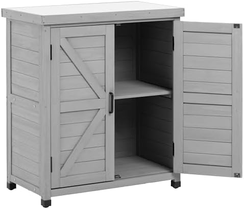 Outdoor Storage Cabinet with Metal Tabletop, Cedar Wood Garden Workstation by MederlaOutdoorLiving