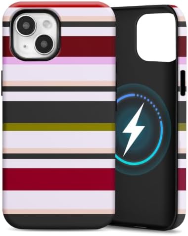 for iPhone 15 Case, Magnetic Matte Frosted Dual-Layer Striped Phone Case for Women, Retro Aesthetic Cover Compatible with MagSafe Accessories - Retro Vineyard by YKCZL