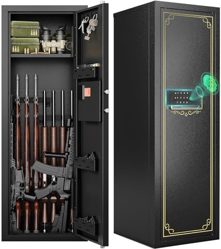 KAER 10-15 Biometric Gun Safe for Rifles and Pistols,Large Gun Cabinet with Removable Racks & Adjustable Shelf,Fingerprint Keypad Lock Rifle Safe for Home & Hunting(AR-15) by KAER
