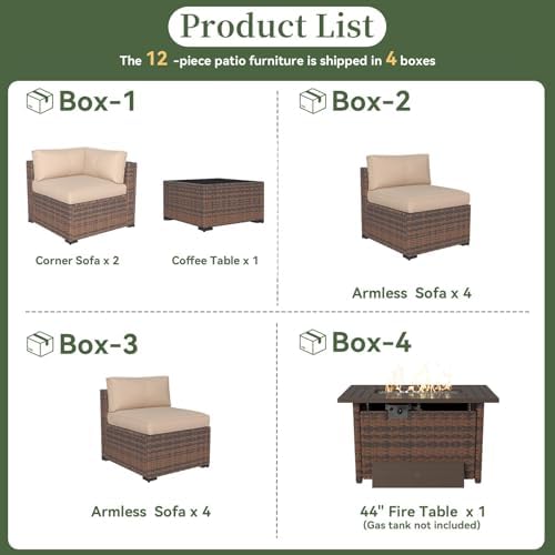 Aoxun 12 Piece Patio Furniture Set with 44" Fire Pit Table Wicker Rattan - Image 5