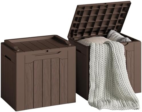 Devoko 30 Gallon Resin Deck Box 2 Pack Outdoor Indoor Waterproof Storage Box for Patio Furniture Pool Accessories Storage for Cushion Garden Tools (Brown, 2 Pack) by DEVOKO