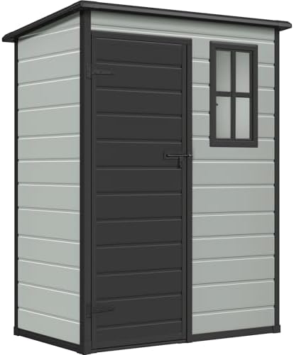 DWVO 5x3 FT Outdoor Storage Shed with Floor, All-Weather Resin Storage Shed with Lockable Door & Window, Waterproof Plastic Tool Storage for Garden, Backyard, Patio, Lawn,Blue-Gray+Black by DWVO