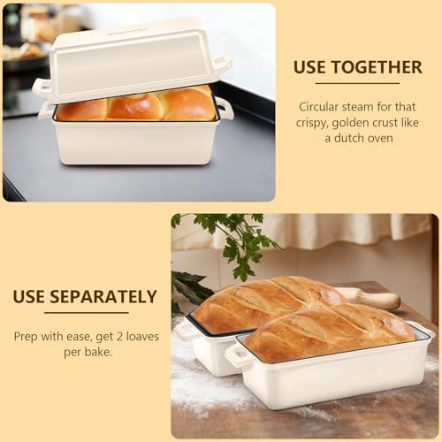 Wildone 2 in 1 Enameled Cast Iron Bread Pan with Lid, 9x5 Loaf Pans for Homemade Sourdough Bread, Cake, Meatloaf, Even Heating Bread Dutch Oven, Cream White - Image 3
