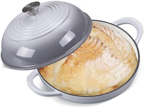 6QT Enameled Cast Iron Round Bread Oven, Sourdough Dutch Oven, Gray by NSIRONS