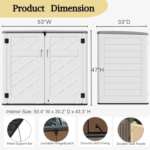 ZZM Large Outdoor Storage Shed, 48 Cu Ft Resin Versatile Storage Cabinet for Patio Accessories, Trash Cans & Garden Tools, Durable Horizontal Storage Box with Lockable Lid (White) - Image 5