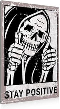 BEASTZHENG Vintage Stay Positive Skull Sign Metal Tin Sign Wall Décor Funny Retro Sign for Home Living Room Bedroom Halloween Decor Gifts - 8x12 Inch by BEASTZHENG