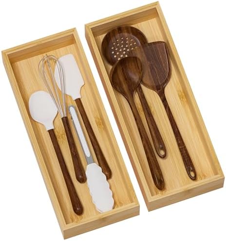 Bamboo Kitchen Drawer Organizer, Deep 2-Pack, 15" x 6" x 2.5" by Greatseas