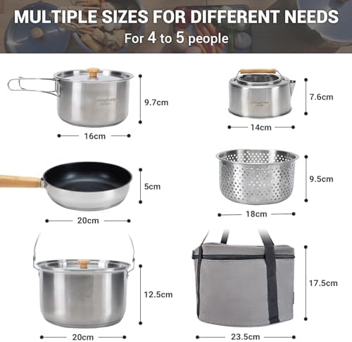 KingCamp Camping Cookware Set, 304 Stainless Steel Camping Pot for 4-6 - Image 2