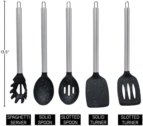 COOK WITH COLOR Silicone Cooking Utensils, Kitchen Utensil Set, Easy to Clean Silicone Kitchen Utensils, Cooking Utensils for Nonstick Cookware, Kitchen Gadgets Set, 5 Pieces, Speckled Black - Image 5