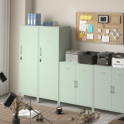 Metal Locker Storage Cabinets Lockable Single File Storage Cabinet with Door and Removable Shelves Kids Locker for School Gym Pantry Kitchen (Green) - Image 6