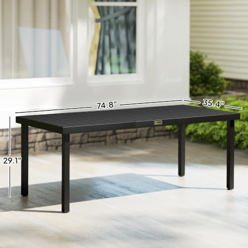 Outsunny 75" x 35" Outdoor Dining Table for 8 People Rectangular Black - Image 3