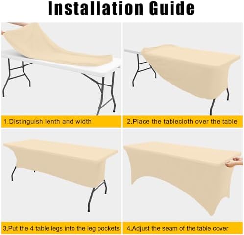 Smiry 2 Pack Spandex Table Cloth 6FT, Elastic Fitted Champagne Tablecloth - Image 4