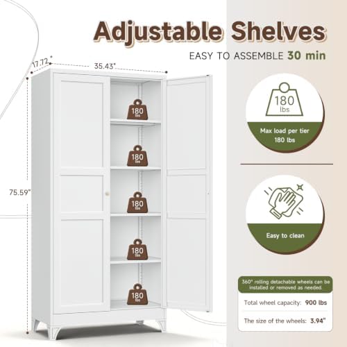 Letaya Metal Garage Storage Cabinets,76"Tall Large Tool Steel Lockers,White - Image 3