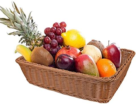 Yarlung 3 Pack Imitation Rattan Woven Bread Baskets, 11.8 x 7.8 Inch Plastic Wicker Fruit Baskets for Food Serving, Vegetables, Kitchen, Restaurant, Outdoor, Brown - Image 3