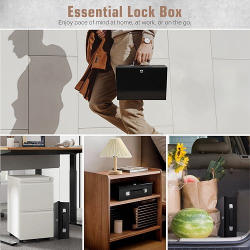 Fireproof Document Box with Key Lock – Fire Resistant Safe Box for Home, Portable Lock Box for Personal Items, Passport, Cash, Tablet, 12.8" x 8.5" x 4.13" Black L - Image 6